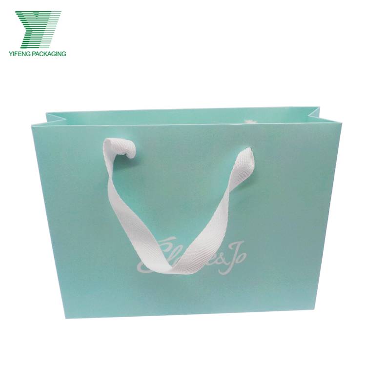 Turquoise Kraft Paper Jewelry Bag Custom Logo Spot Uv Teal Cyan Shopping Bag With Handle Rope For Wig