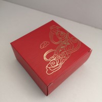 Red textured surface paper packaging box custom gold foil logo box